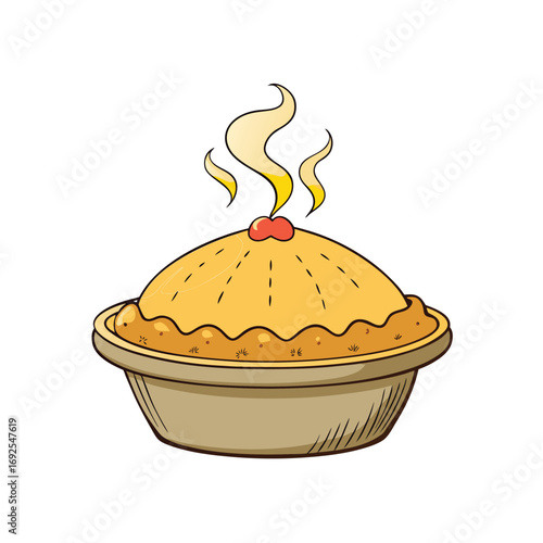 Delicious homemade chicken pot pie with a perfectly golden crust and visible steam rising