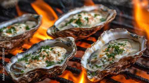 Grilled oysters with melted cheese
