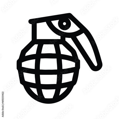 Vector art of hand grenade icon, a dangerous explosive device used in combat and warfare, representing destruction and danger