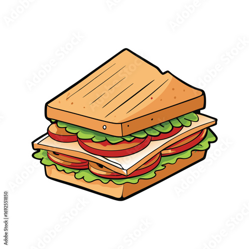 Delicious club sandwich illustration featuring turkey bacon lettuce and tomato layers