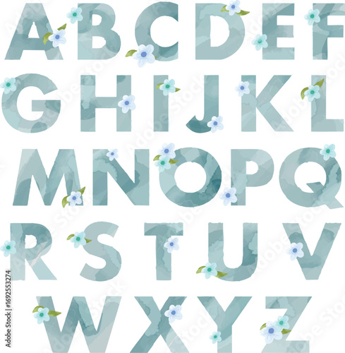 Blue alphabet vector flower
