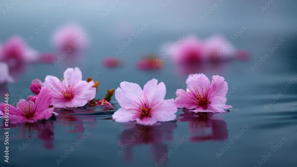 Macro Shot of Pink Cherry Blossoms Floating On a Calm Body of Water ...
