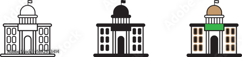 City hall building icon set in outline and flat style , government building icon