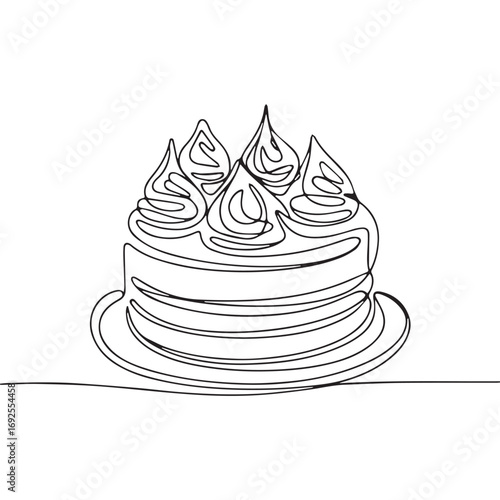 Simple black line art drawing of a sweetie cake in a minimalist style on a white background.