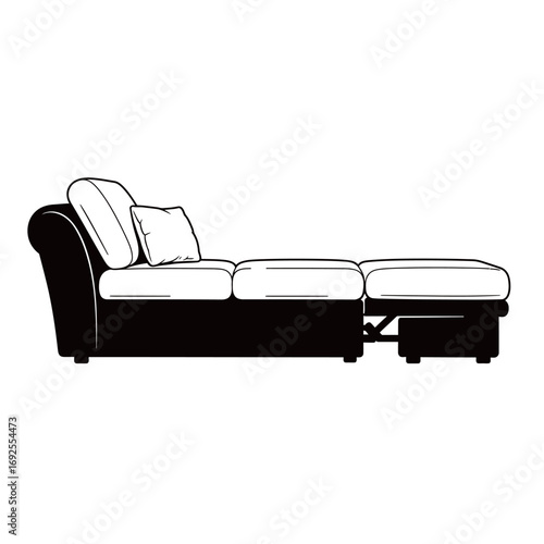 black and white silhouette of a sofa bed vector on a white background