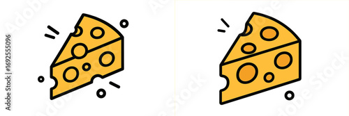 Minimalist cheese wedge icon set with outline style for food and dairy concepts isolated on a white background