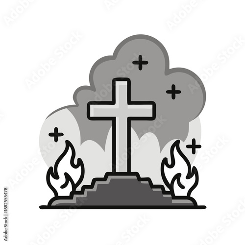 Vector art of christian cross on fire for halloween day