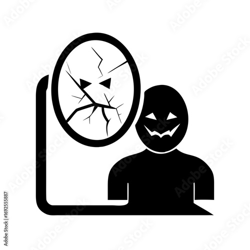 Vector art of a scary face looks in the mirror