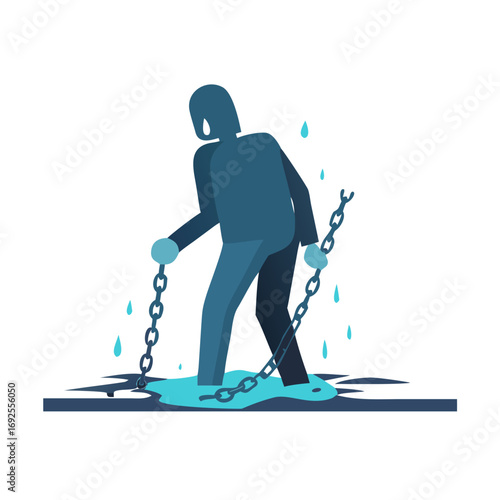 Vector art of person chained to the ground