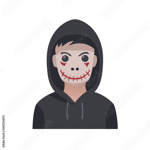 Vector art of man in a scary mask and hoodie