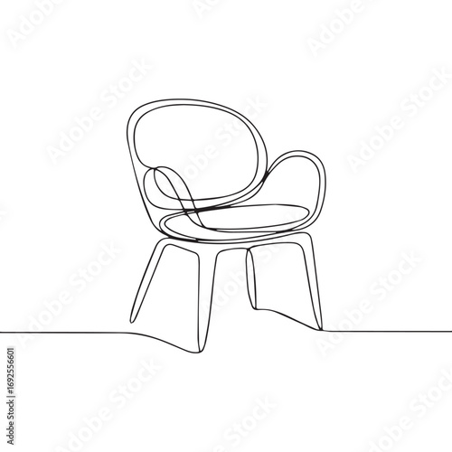 Simple black line art drawing of a chair in a minimalist style on a white background.