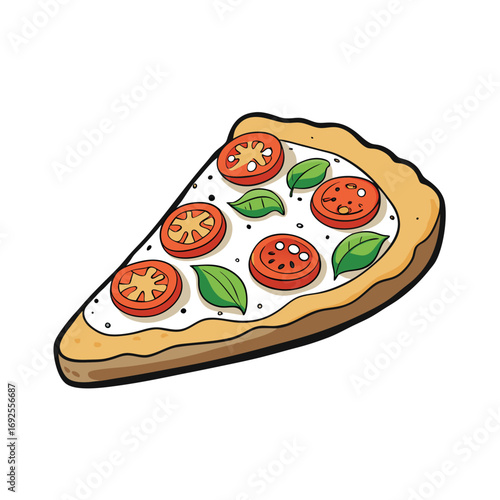 Delicious flatbread pizza topped with melted mozzarella cheese and fresh red tomatoes on a white background for advertising