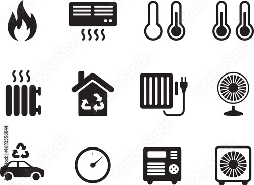 Heating Cooling and Temperature Control Icon Assortment Symbolic Representation