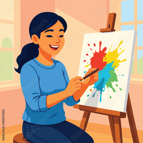 Creative Woman Painting in Studio for International Women's Day