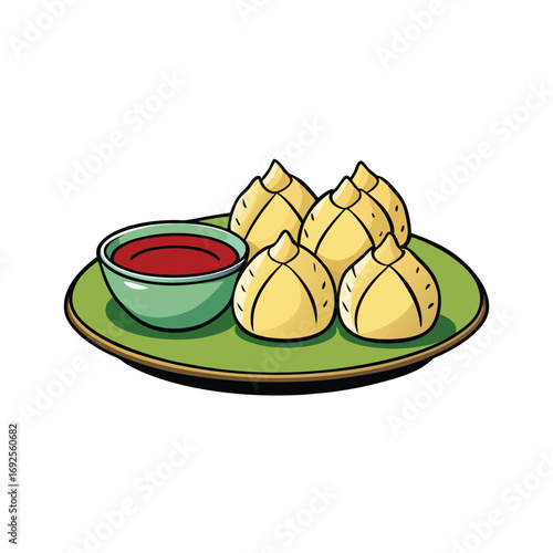 Delicious gyoza dumplings served on a plate with a small bowl of soy sauce