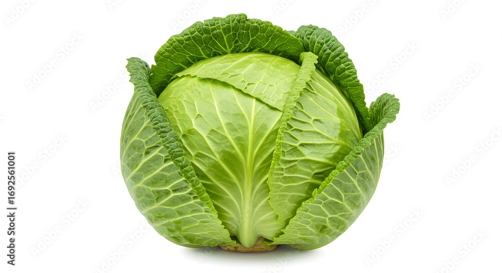 Obraz premium Whole raw lettuce head with roots, isolated on white background