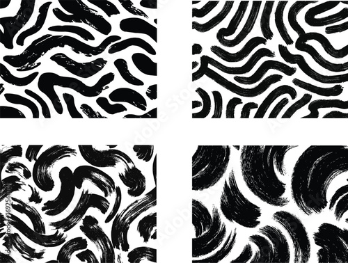 Seamless Vector Pattern with Black Brush Strokes and Abstract Ink Swirls – Hand Drawn Artistic Background for Textile, Wallpaper, and Graphic Design
