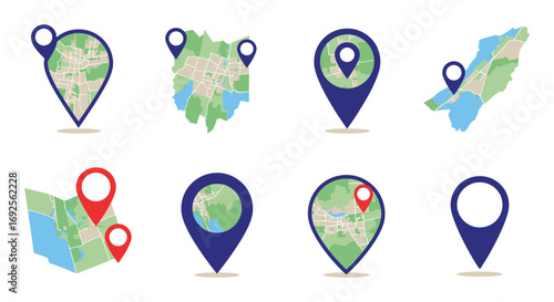 map icons showing various geographical locations and navigation tools