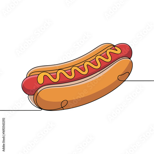 Simple black line art drawing of a hotdog in a minimalist style on a white background.