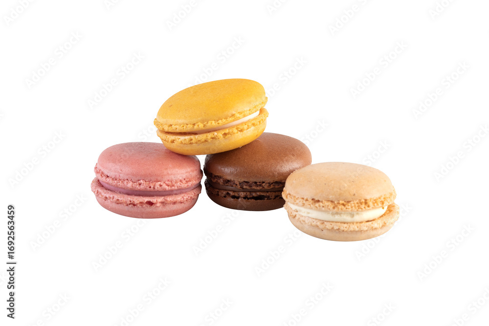Obraz premium Multi-colored and multi-flavored macarons cut out isolated transparent background