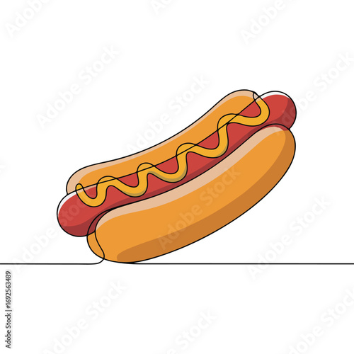 Simple black line art drawing of a hotdog in a minimalist style on a white background.