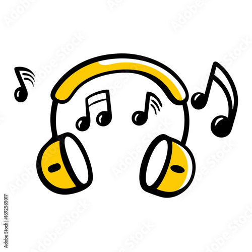 Headphones with Music Notes Podcast hand drawing icon for web and graphic design