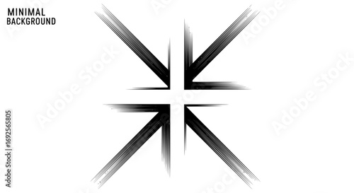 Four black arrows with a motion blur effect pointing inwards to a central point on a white minimal background.