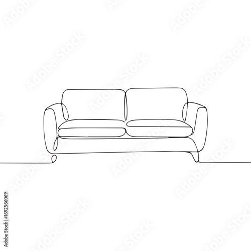Simple black line art drawing of a sofa in a minimalist style on a white background.