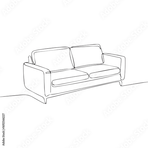 Simple black line art drawing of a sofa in a minimalist style on a white background.