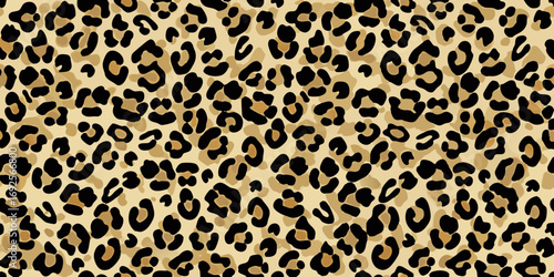 Classic leopard print seamless pattern with black and tan spots for fashion and design