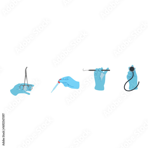 Step-by-Step Medical Procedure Illustration with Gloves and Tools