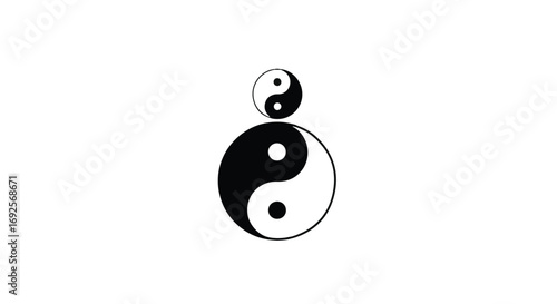 Two balanced yin yang symbols stacked, representing harmony and duality on a white background