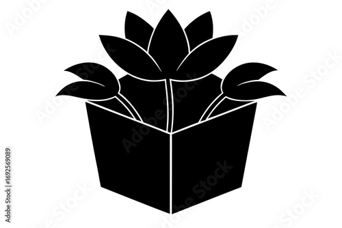 Black lotus flower in a pot silhouette
