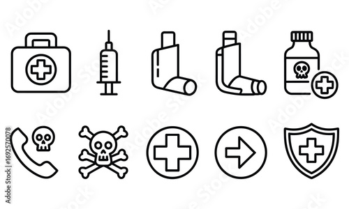 Medical and Danger Icons Set With First Aid Kit Syringe and Skull vector untitled