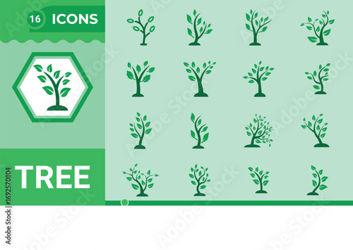 Tree icon set. Green Eco vector icons.Botany plant line pack.Vector illustration icons Collection.