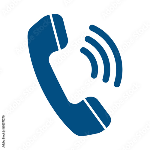 Blue Telephone Call Icon Vector Design with Ringing Signal Waves