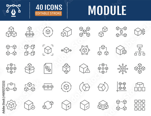 Module line icon set. Includes unit, block, api,
product and more icons. Vector Illustration with
Editable Strokes