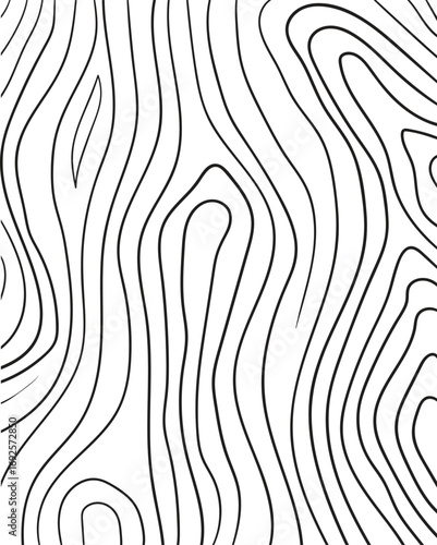 Abstract black and white wood grain pattern (Pinus spp.), natural texture lines resembling tree rings, perfect for backgrounds, wallpapers, and decorative design.