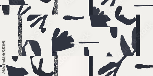 Minimal leaves and shapes abstract pattern. Collage contemporary unique print. Fashionable template for design.