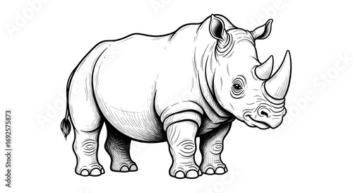 Rhinoceros Engraving Illustration.