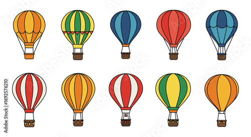 colorful hot air balloons floating in clear blue sky