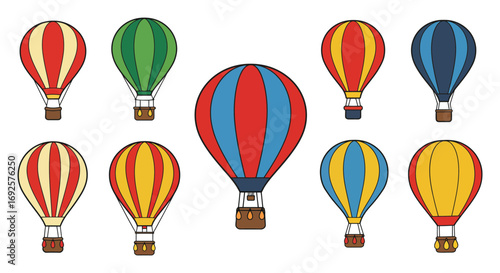 colorful hot air balloons floating in clear blue sky