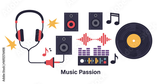 Music enthusiast essentials: headphones, speakers, and vinyl in modern design