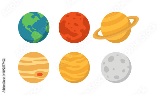 Colorful cartoon planets illustration featuring solar system celestial bodies in vibrant style