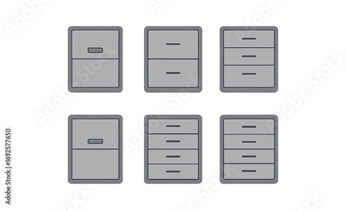 Minimalist flat cabinet icons set with various drawer configurations