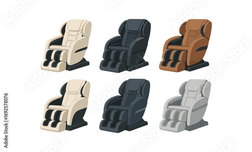 Modern massage chairs collection in various colors with soft gradient background