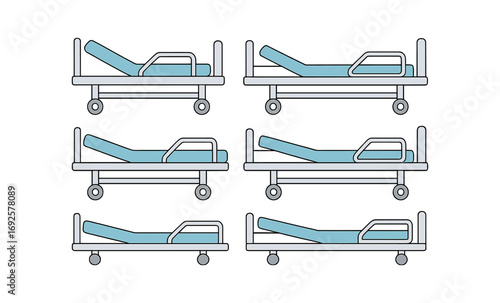 Collection of adjustable hospital beds on gradient background
