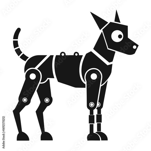 Minimalist black robot dog silhouette standing side view vector
