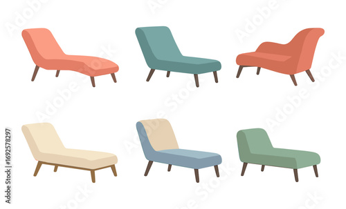 Set of stylish colorful chairs with gradient neon glow on dark background