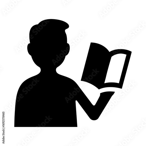 Silhouette of comic fan holding a comic book vector